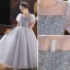 Chic / Beautiful Grey Sequins Birthday Flower Girl Dresses Ball Gown 2022 Scoop Neck Puffy Short Sleeve Floor-Length / Long Flower Girl Dresses