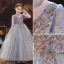 Chic / Beautiful Sky Blue Birthday Flower Girl Dresses 2022 Ball Gown High Neck Beading Sequins 1/2 Sleeves Floor-Length / Long Flower Girl Dresses
