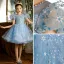 Chic / Beautiful Sky Blue Glitter Beading Sequins Birthday Flower Girl Dresses 2022 Ball Gown Scoop Neck Short Sleeve Knee-Length Flower Girl Dresses