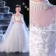 Chic / Beautiful White Beading Pearl Sequins Rhinestone Birthday Flower Girl Dresses 2022 Ball Gown High Neck Short Sleeve Chapel Train Flower Girl Dresses
