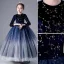Elegant Navy Blue Star Sequins Flower Girl Dresses 2022 Ball Gown Scoop Neck Long Sleeve Floor-Length / Long Flower Girl Dresses