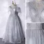 Chic / Belle Argenté Glitter Paillettes Robe De Bal 2021 Princesse V-Cou Manches Courtes Dos Nu Longue Robe De Ceremonie
