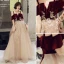 Chic / Belle Bordeaux Daim Robe De Bal 2022 Princesse Bretelles Spaghetti Manches Courtes Dos Nu Appliques Longue Robe De Ceremonie
