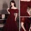Elegant Burgundy Pleated Prom Dresses 2022 A-Line / Princess Off-The-Shoulder Short Sleeve Backless Floor-Length / Long Prom Formal Dresses