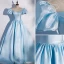 Élégant Bleu Ciel Satin Robe De Bal 2022 Robe Boule Encolure Dégagée Perlage Noeud Gonflée Manches Courtes Dos Nu Longue Robe De Ceremonie