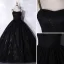 Chic / Belle Noire Perlage Paillettes Robe De Bal 2021 Robe Boule Bretelles Spaghetti Sans Manches Dos Nu Longue Robe De Ceremonie