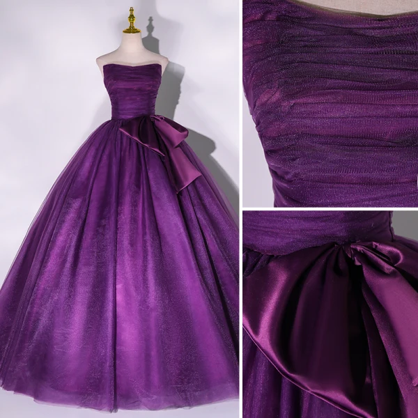 Elegante Violett Ballkleider 2022 Bandeau Ärmellos Rückenfreies Schleife Lange Festliche Kleider