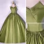 Vintage / Retro Clover Green Satin Prom Dresses 2022 Ball Gown Strapless Sleeveless Backless Sweep Train Formal Dresses