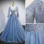 Chic / Belle Bleu Ciel Glitter Perlage Paillettes Robe De Bal 2022 Robe Boule V-Cou Manches Longues Dos Nu Longue Robe De Ceremonie