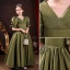 Modest / Simple Clover Green Satin Birthday Flower Girl Dresses 2022 Ball Gown V-Neck Puffy Short Sleeve Backless Floor-Length / Long Flower Girl Dresses