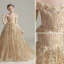 Schöne Champagner Perle Spitze Blumen Pailletten Geburtstag Ball Blumenmädchenkleider 2022 Ballkleid Off Shoulder Kurze Ärmel Rückenfreies Lange Blumenmädchenkleider