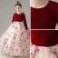 Chic / Beautiful Burgundy Suede Birthday Flower Girl Dresses 2022 Ball Gown Scoop Neck Lace Butterfly Long Sleeve Floor-Length / Long Flower Girl Dresses