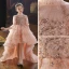 Chic / Beautiful Pearl Pink Beading Lace Sequins Cascading Ruffles Birthday Flower Girl Dresses 2022 Ball Gown High Neck 1/2 Sleeves Sweep Train Flower Girl Dresses