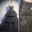 Elegant Grey Lace Flower Cascading Ruffles Prom Dresses 2022 Ball Gown Spaghetti Straps Sleeveless Backless Sweep Train Formal Dresses