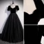 Elegant Black Suede Prom Dresses 2022 A-Line / Princess Square Neckline Short Sleeve Floor-Length / Long Formal Dresses