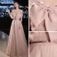 Chic / Belle Rougissant Rose Robe De Bal 2022 Princesse De l'épaule Noeud Paillettes Faux Diamant Manches Courtes Dos Nu Longue Robe De Ceremonie