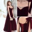 Modest / Simple Burgundy Suede Prom Dresses 2022 A-Line / Princess Spaghetti Straps Bow Sleeveless Backless Floor-Length / Long Formal Dresses