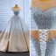 High-end Silver Gradient-Color Wedding Dresses 2022 Ball Gown Scoop Neck Handmade  Beading Rhinestone Sequins Short Sleeve Chapel Train Wedding