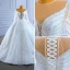 High-end Luxury / Gorgeous White Handmade  Beading Rhinestone Sequins Wedding Dresses 2022 Ball Gown Scoop Neck Long Sleeve Chapel Train Wedding