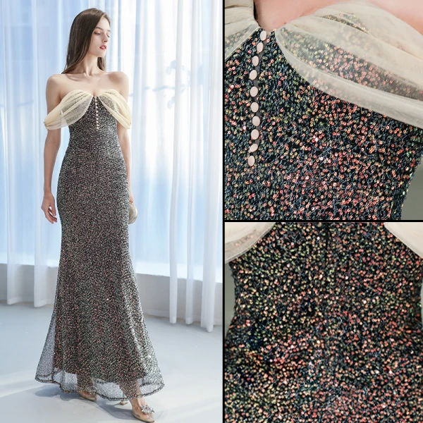 Sexy Multi-Colors Sequins Evening Dresses 2022 Trumpet / Mermaid Off-The-Shoulder Sleeveless Backless Floor-Length / Long Evening Party Formal Dresses