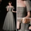 Chic / Beautiful Glitter Sage Green Prom Dresses 2022 A-Line / Princess Strapless Puffy Short Sleeve Backless Floor-Length / Long Prom Formal Dresses