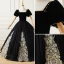 Elegant Black Suede Prom Dresses 2022 Ball Gown Square Neckline Puffy Short Sleeve Appliques Backless Floor-Length / Long Formal Dresses