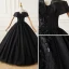 Élégant Noire Glitter Robe De Bal 2022 Robe Boule De l'épaule Faux Diamant Paillettes En Dentelle Fleur Manches Courtes Dos Nu Longue Robe De Bal