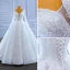 Haut de Gamme Blanche Perlage Paillettes Robe De Mariée 2022 Robe Boule V-Cou Manches Longues Dos Nu Longue Mariage