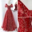 Chic / Belle Bordeaux Glitter Paillettes Robe De Bal 2022 Princesse Encolure Carrée Gonflée Manches Courtes Dos Nu Longue Robe De Ceremonie