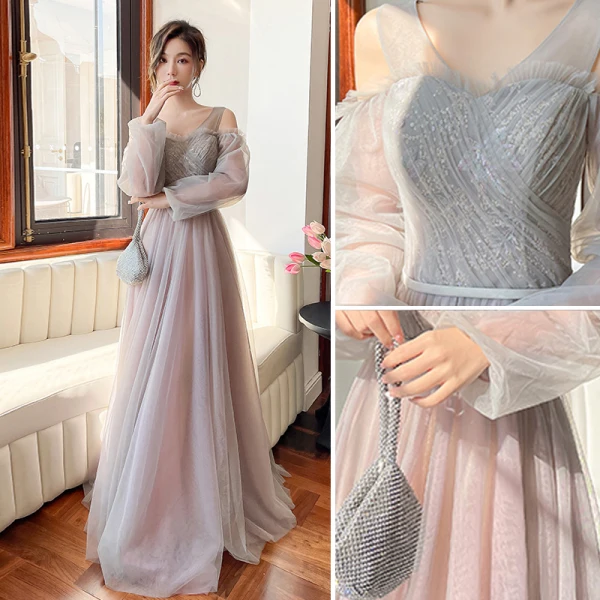 Chic / Belle Rougissant Rose Robe Demoiselle D'honneur 2022 Princesse Encolure Dégagée Paillettes Gonflée Manches Courtes Dos Nu Longue Robe Demoiselle D'honneur