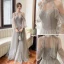 Modest / Simple Grey Bridesmaid Dresses 2022 A-Line / Princess Scoop Neck Short Sleeve Backless Floor-Length / Long Bridesmaid Dresses