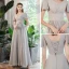 Modest / Simple Grey Bridesmaid Dresses 2022 A-Line / Princess Short Sleeve Backless Floor-Length / Long Bridesmaid Dresses