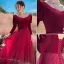 Chic / Beautiful Burgundy Winter Velour Prom Dresses 2022 A-Line / Princess Square Neckline Long Sleeve Backless Floor-Length / Long Prom Formal Dresses