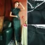 Vintage / Retro Cheongsam 2022 Trumpet / Mermaid High Neck Short Sleeve Split Front Tea-length Evening Party Cheongsam / Qipao Dark Green