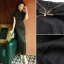 Vintage / Retro Black Evening Party Cheongsam 2022 Trumpet / Mermaid High Neck Short Sleeve Split Front Tea-length Cheongsam / Qipao