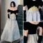 Fashion Black Prom Dresses 2022 A-Line / Princess Off-The-Shoulder Puffy Short Sleeve Backless Embroidered Floor-Length / Long Formal Dresses