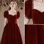 Elegant Burgundy Pearl Suede Prom Dresses 2022 A-Line / Princess Square Neckline Short Sleeve Backless Floor-Length / Long Formal Dresses