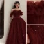 Charming Burgundy Pleated Prom Dresses 2022 A-Line / Princess Off-The-Shoulder Short Sleeve Backless Floor-Length / Long Formal Dresses