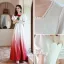 Fashion Gradient-Color Pearl Prom Dresses 2021 A-Line / Princess Satin Square Neckline Puffy Short Sleeve Backless Floor-Length / Long Formal Dresses