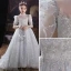 Fashion Silver Beading Sequins Lace Flower Birthday Flower Girl Dresses 2022 A-Line / Princess High Neck Short Sleeve Floor-Length / Long Flower Girl Dresses