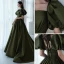 Vintage / Retro Dark Green Satin Prom Dresses A-Line / Princess 2022 Square Neckline Puffy Short Sleeve Backless Sweep Train Formal Dresses