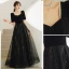 Elegant Black Sequins Prom Dresses 2022 A-Line / Princess Pearl Square Neckline Short Sleeve Backless Floor-Length / Long Formal Dresses