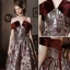 Vintage / Retro Burgundy Embroidered Velour Prom Dresses 2022 A-Line / Princess Off-The-Shoulder Short Sleeve Backless Floor-Length / Long Formal Dresses