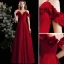 Modest / Simple Burgundy Satin Prom Dresses 2022 A-Line / Princess Off-The-Shoulder Short Sleeve Backless Floor-Length / Long Formal Dresses