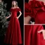 Elegant Burgundy Solid Color Satin Prom Dresses 2022 A-Line / Princess Ruffle Off-The-Shoulder Short Sleeve Backless Floor-Length / Long Formal Dresses