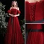 Chic / Beautiful Burgundy Prom Dresses 2022 A-Line / Princess Off-The-Shoulder Sash Bow Short Sleeve Backless Floor-Length / Long Formal Dresses
