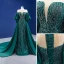 Vintage / Retro High Low Dark Green Beading Sequins Satin Prom Dresses 2022 Trumpet / Mermaid Scoop Neck Puffy 3/4 Sleeve Floor-Length / Long Formal Dresses