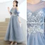 Charmant Bleu Ciel Perlage Glitter Paillettes Robe De Bal 2022 Princesse Encolure Dégagée Manches Courtes Dos Nu Longue Robe De Ceremonie