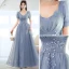 Chic / Beautiful Sky Blue Glitter Prom Dresses 2022 A-Line / Princess V-Neck Beading Sequins Short Sleeve Backless Floor-Length / Long Formal Dresses