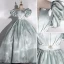 Classy Sage Green Satin Prom Dresses 2022 Ball Gown Square Neckline Puffy Short Sleeve Backless Bow Floor-Length / Long Formal Dresses